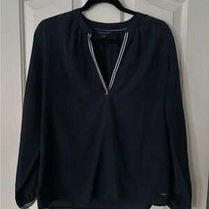 Tommy Hilfiger Dark Blue Blouse with Striped V-Neck